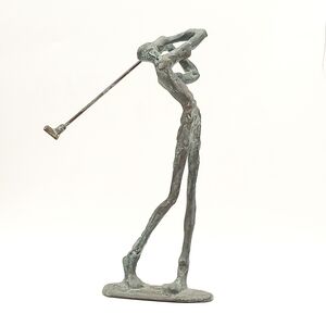 Vintage 1950s Bronze Cast Metal Golfer Sculpture MCM Mid Century 9" Tall Solid